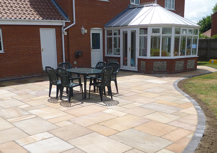 Patio paving and dining furniture